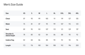 Men's size guide